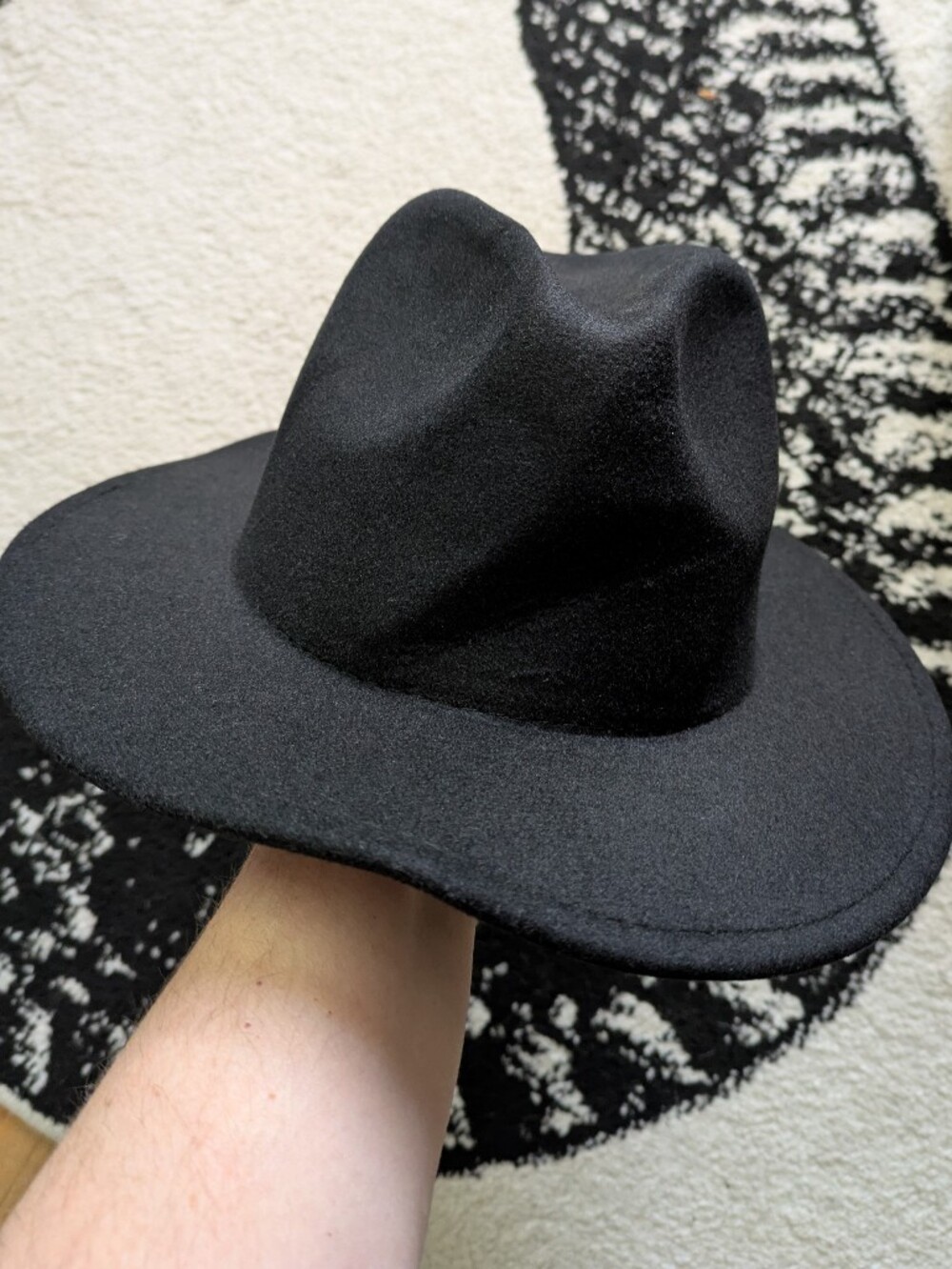 Witchy Black Wide-Brim Fedora with Pink Floral, Butterfly & Moon Embroidery - Picture 7 of 13
